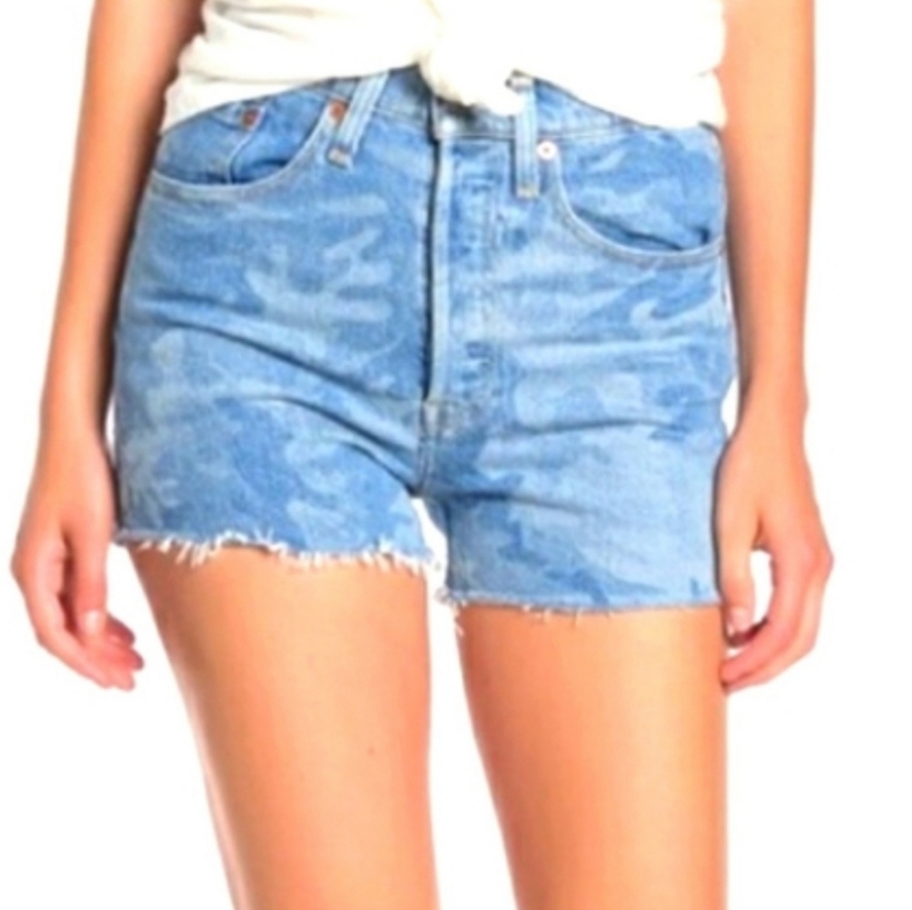 Levi's 501 Blue Camo Print Cut Off Shorts Sz. 34